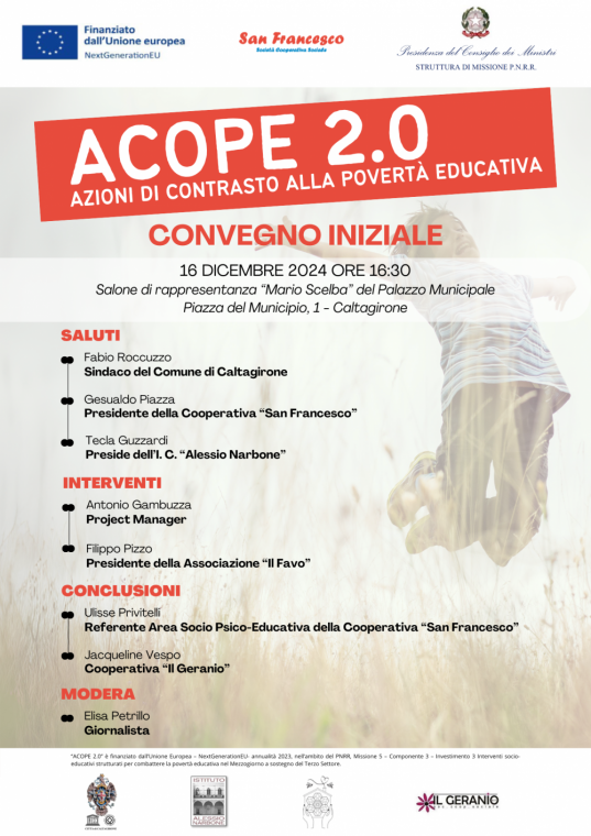 ACOPE 2.0: azioni di contrasto alla povertà educativa. La presentazione il prossimo 16 dicembre a Caltagirone